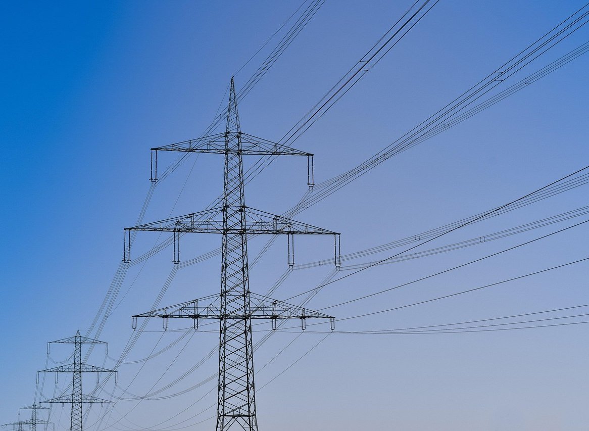High-voltage power line on a transmission tower