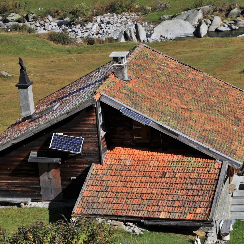 Solar panels on a rural rooftop